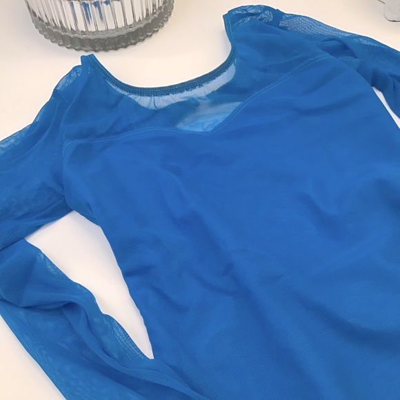 Just Dance Custom Dancewear Blue Mesh Leotard YL Like New! - Picture 2 of 6